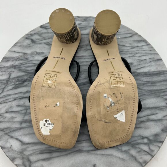 Dolce Vita Noles Heels Womens 9.5 Black Faux Leather Cone Heel Strappy Open Toe - Picture 7 of 9